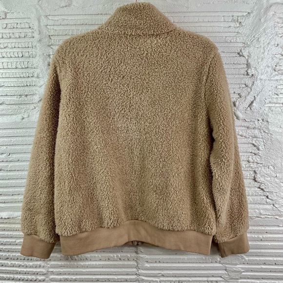 Calvin Klein Tan Zip Front Faux Fur Sherpa Teddy Jacket Gold Details Size M - Picture 10 of 15